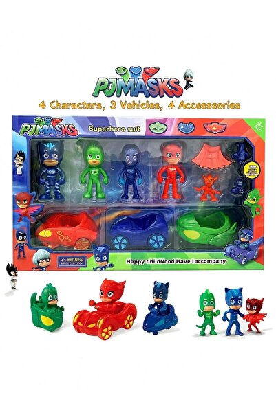 PJ Masks PJ 10PCS Action Figure Set for Kids – 4 Characters, 3 Vehicles & 4 A...
