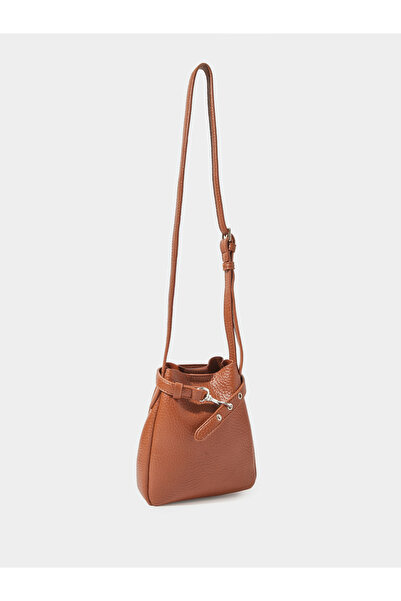 Styli Brown Textured Bucket Crossbody Bag