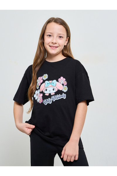 Styli Teen Girls Black Graphic Print Oversized T-Shirt