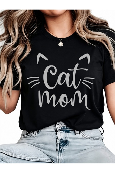 Generic Brand Cat Mom with Cat Ears & Whiskers,premium cotton,crew neck,back ...