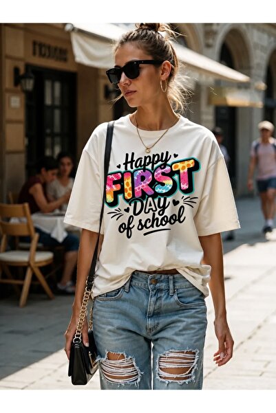 Generic Brand Happy First Day of School Colorful Text,100% cotton,casual top,...