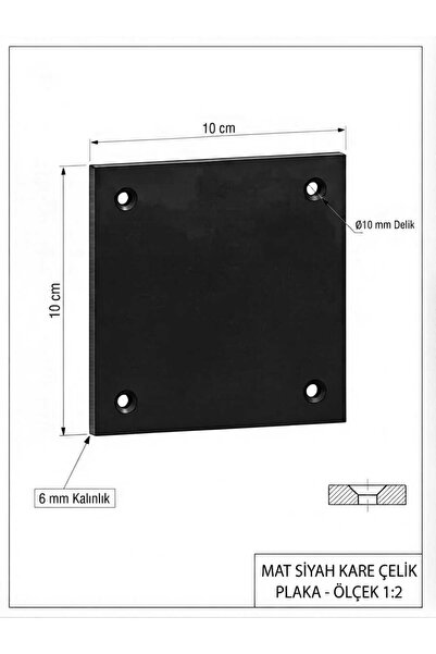 KONSEP Plaka papuç Demiri 10x10cm 4 Delikli Kare Flanş Demiri SİYAH boyalıdır