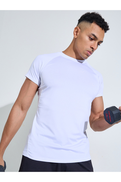 Styli White Solid Raglan Sleeves Contrast Stitch Running T-Shirt