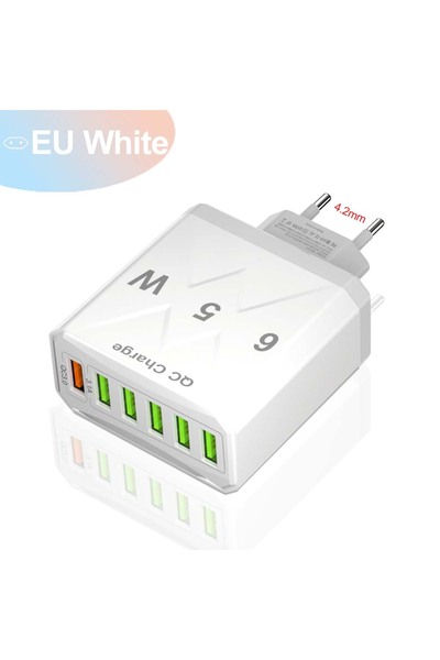 Choice10 302-6U EU White 3.1A USB Fast Phone Charger Adapter 6 In1 Travel Cha...