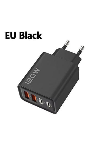 Choice5 EU Black 4 Ports 120W Charger USB C PD Quick Charge 3.0 Type C USB Ph...