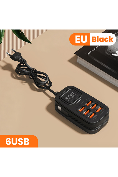 Choice4 6U Black EU 6 in 1 USB Charger PD Type C Fast Charging Wall Chargers ...