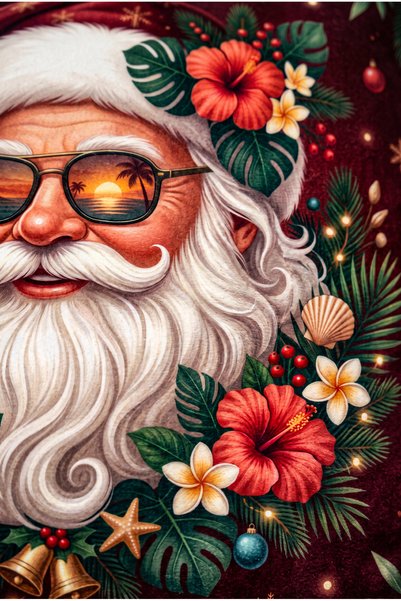 Artvibe Tropikal Noel Baba Desenli 2li Dekoratif Kırlent Kılıfı Seti, Yılbaşı ve Yaz Temalı Retro Salon Dekoru