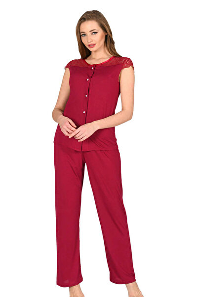 Sistina Kmrsfres Claret Red Combed Cotton Pajama Set - 1632 - (141949) Size L