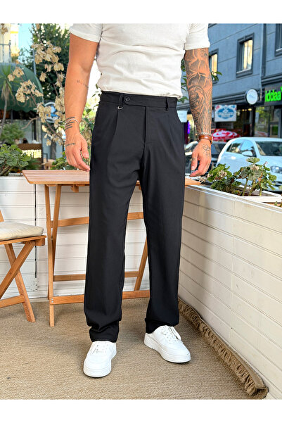 manch collection Single Pleated Belt Detailed Cotton Trousers