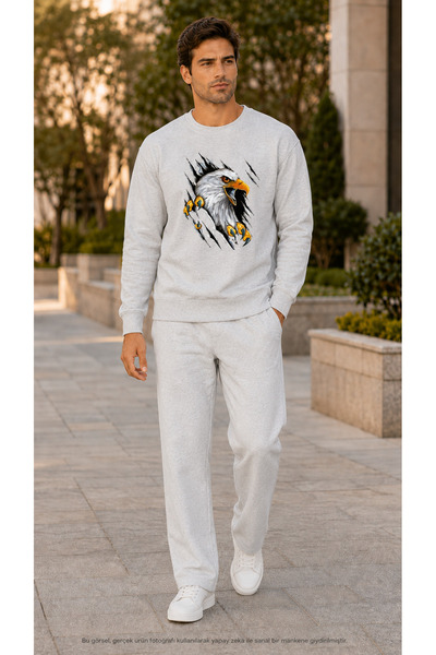 TREND EMMODA Men's 3D Predator Eagle Printed Tracksuit Set/Round Neck Sweatsh...