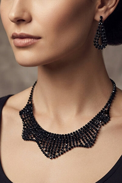 PETEK AKSESUAR Zircon Stone Evening Dress Necklace Earring Set