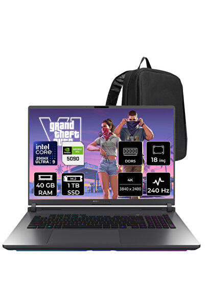 ASUS ROG Strix G18 Intel Core Ultra 9 290HX Plus RTX 5090 24GB 175W 40GB RAM 1TB SSD 18" 4K (3840x2400) WQUXGA 240Hz Mini LED FreeDOS G835LXG-TQ549P327 Gaming Laptop + PER4 Çanta