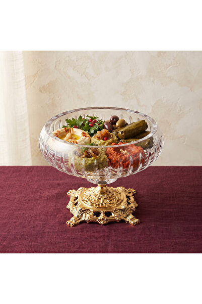 AKDEN STORE Crystal Decorative Cut Glass Metal Footed Presentation Bowl