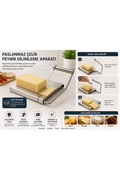 YDGR Çok Amaçlı Paslanmaz Çelik Dilimleyici Telli – Peynir, Helva, Tereyağı Kesici Mutfak Aparatı 21x24 cm