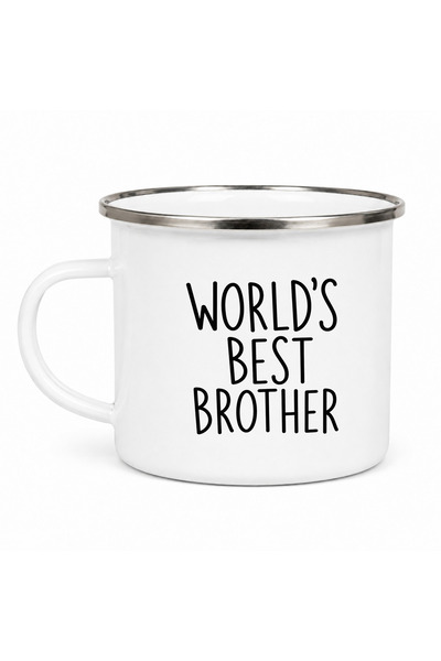 OEM World's Best Brother enamel mug, enameled metal, white
