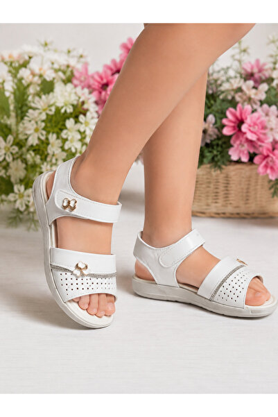 Trendline Girl's White Velcro Lightweight Comfortable Sole Sandals