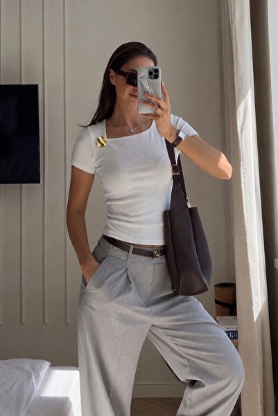 The Champ Clothing Women's Ribbed Blouse Luna Glow White – Square Neckline, A...