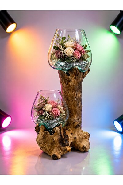 Generic Glass Decorative Vase with Wooden Base – Elegant Double Vase for Home...