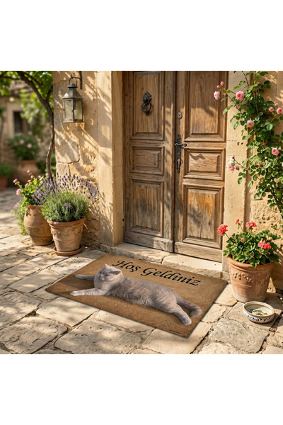 Kapı Önü Paspası Kedi Temalı Hoş Geldiniz Ev işyeri iç Dış Kapı Önü Paspası 45x70cm