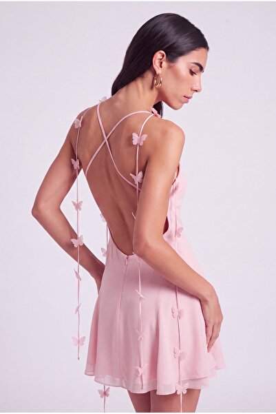 HOLLY LOLLY Floral Strap Chiffon Mini Melanie Dress Pink