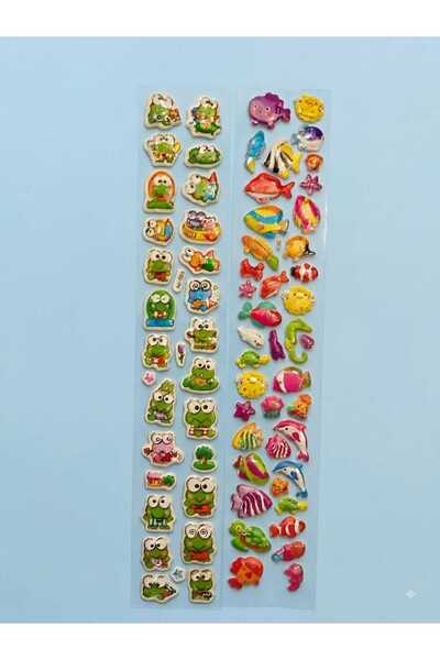 Genel Markalar 67 Adet Kabartmalı Kurbağa ve Deniz Canlıları Sticker 2 Sayfa