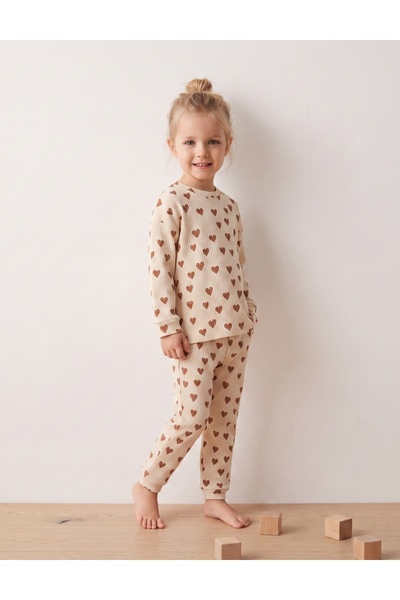 MiniKids Pijama crem cu inimioare, premium