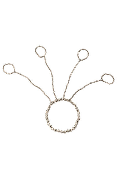 VeeShop Bratara punk eleganta cu inele pentru 4 degete, cu margelute - Argintiu