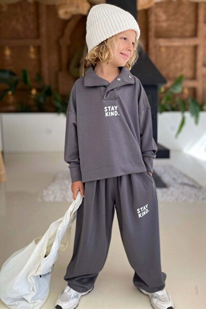 Monila Unisex Çocuk Premium Kumaş Dik Yaka Salaş Alt Üst Eşofman Takımı