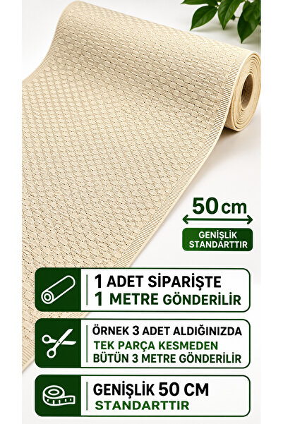 Örtücüm Altı Şeffaf Kaplamalı PVC Dantel Raf Örtüsü Krem 50 cm En Sıvı Geçirmez Dolap Çekmece Buzdolabı Örtüsü