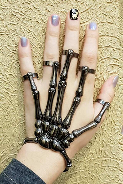 VeeShop Bratara cu inel, model cu oase falange - Negru