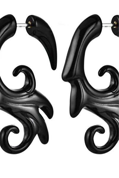 VeeShop Ear expander fals, model tribal inflorat din plastic negru