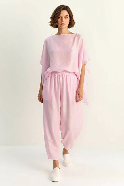 Efnaz style Women's Cape Detailed Transparent Blouse Lined Shalwar Dusty Pink...