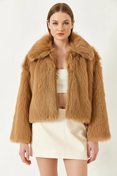 ALFA AKSESUAR 03 Women's Collared Faux Fur Lined Tan Coat