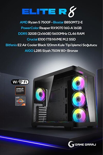 Game Garaj Elite R8 AMD R5 7500F RX9070 32GB RAM 1TB SSD FreeDOS Oyuncu OEM P...