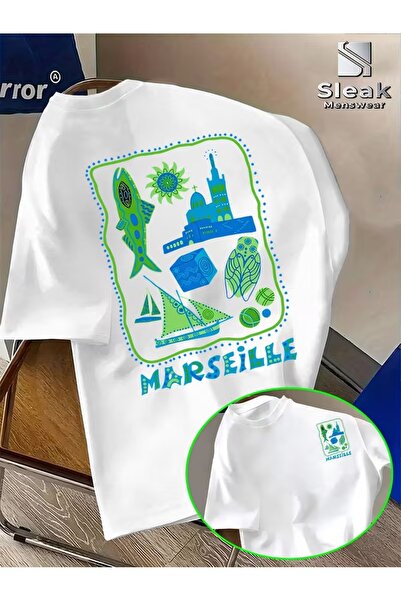 AEMİ Μπλουζάκι Unisex Marseille με στάμπα και λαιμόκοψη ποδηλάτου σε μεγάλο μ...