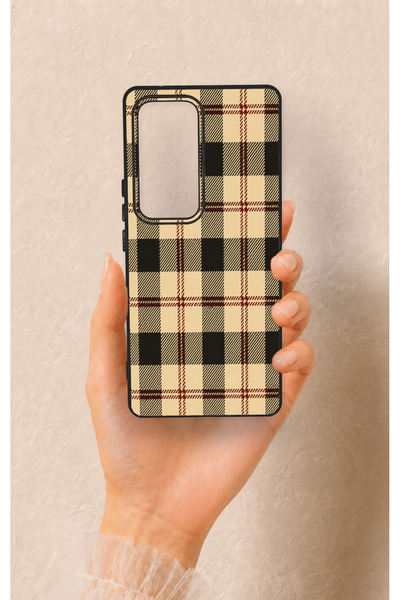 Vip Case Vivo V30 Uyumlu Krem Ekose Desenli Silikon Kılıf