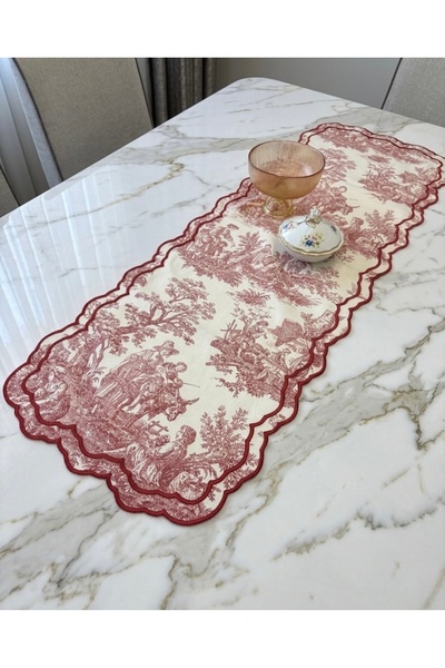 Denef Home Toile De Jouy - Vintage Runner Claret Red - 40X120 cm 1 Piece