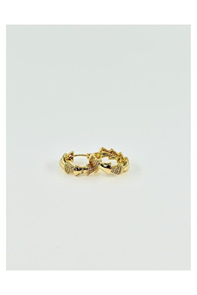 AYRA ACCESSORY Taşlı Halka Gold Renk Çelik Küpe