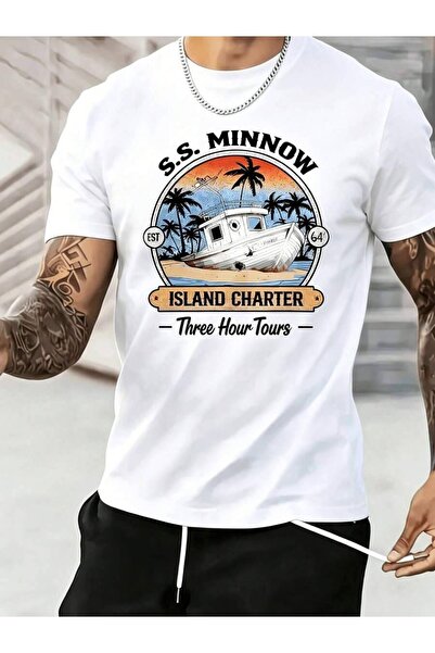 NOURAM تي شيرت رجالي بتصميم عتيق من S.S. Minnow بنمط هاواي - تصميم قوارب وجزر...
