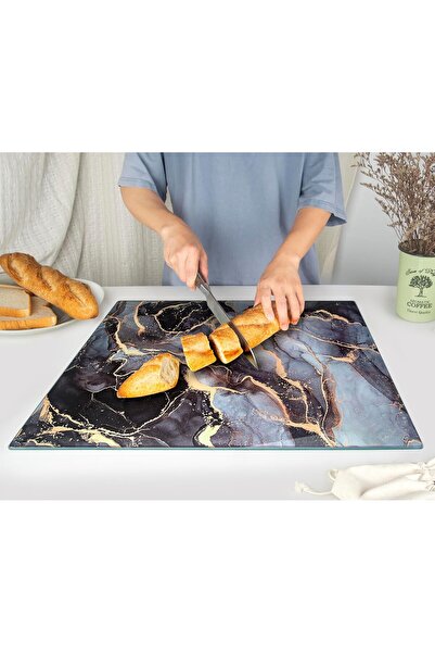 MODERN Kitchenville Glass Cutting Board 20”x16”: Tempered Glass Kitchen Counter Protector - Durable- Scratch-Resistant, Heat-Proof - Design 8 - Grey & Gold