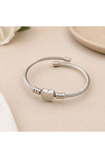 GlaMLo Accessories Brățară Reglabilă Inox Argintie cu Inimă