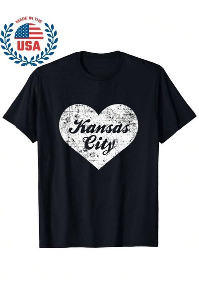 9JY تي شيرت مطبوع عليه I Love Kansas City Funny Cute Missouri Gift Souvenir