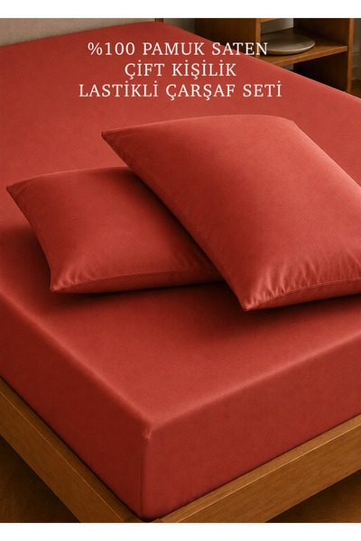 Bella Maison 100% Cotton Satin Double Elastic Sheet Set Tile (160X200X35 cm)