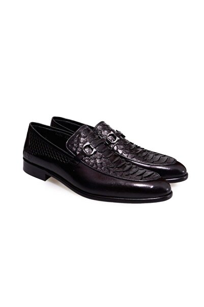 FRANCO CALVANI Black Color Laceless Genuine Python Leather Men's Shoes