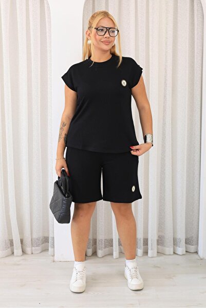 Siyezen Plus Size Shorts Set with Crest Detail