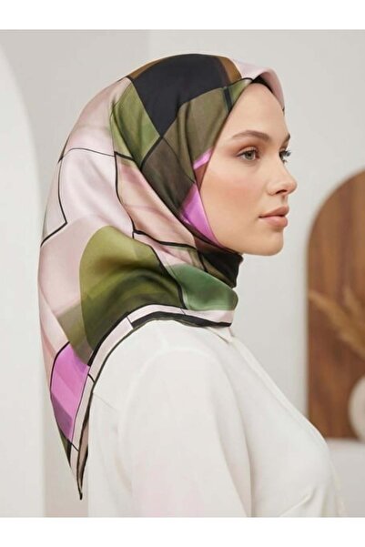 Aker Sura Silk Scarf Green Geometric Pattern