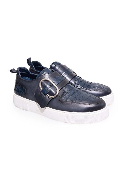 FRANCO CALVANI Dark Blue Color Laceless Genuine Leather Men's Shoes