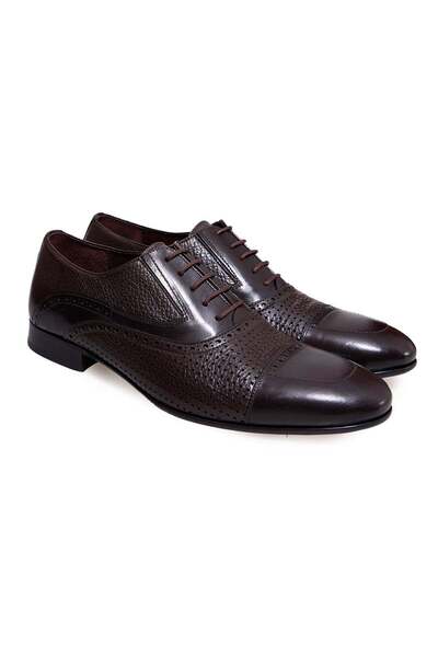 FRANCO CALVANI Brown Lace-Up Genuine Leather Men's Shoes