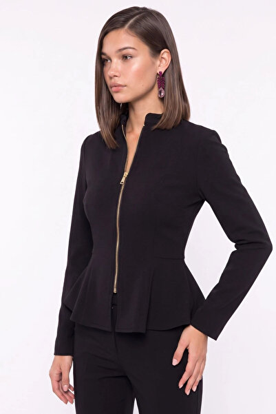 cemo Fermuarlı Peplum Bluz Uzun Kollu