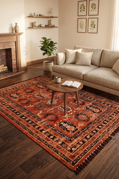 dekozer Karsu Retro Etnik Desenli Kırmızı Kilim & Halı – Salon ve Mutfak İçin...